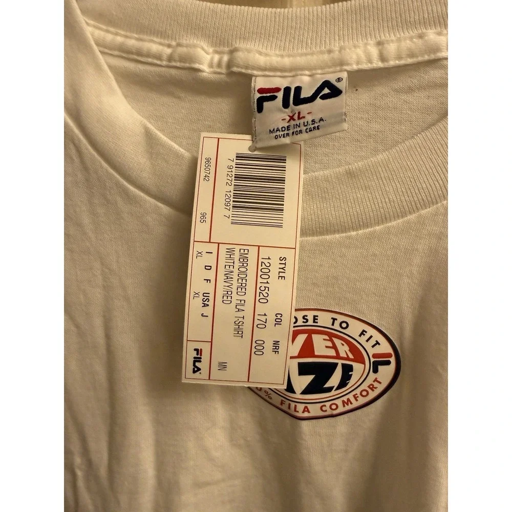 Vintage FILA Spell Out Embroidered Classic Graphic Tshirt Size XL White NWT - Picture 6 of 7